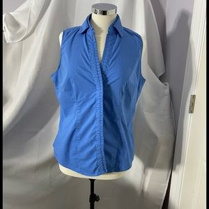 New York & Company Blue Sleeveless V neck Button Up Collar Blouse. Woman size L